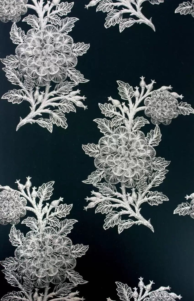 Ajoure Floral Holographic Branch Black | Osborne & Little Europe