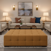 Linen Weave Texture Golden Tan Upholstered Ottoman | Architectural Fabrics