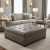 Alamo - Earthen Taupe Performance Vinyl Upholstered Ottoman | Architectural Fabrics