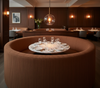 BANDOLIER - Cocoa Bean Faux Leather Upholstered Banquette | Architectural Fabrics
