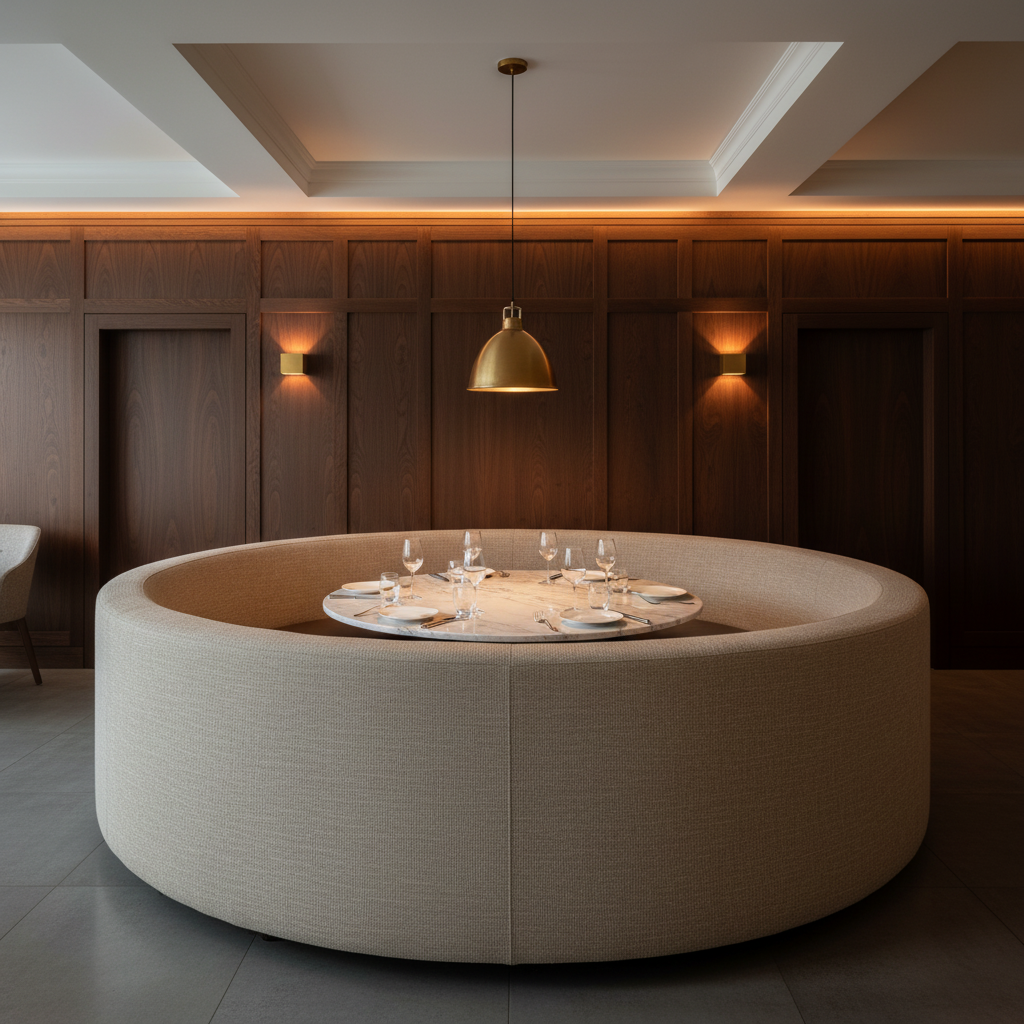 Fine Woven Texture Soft Taupe Upholstered Banquette | Architectural Fabrics