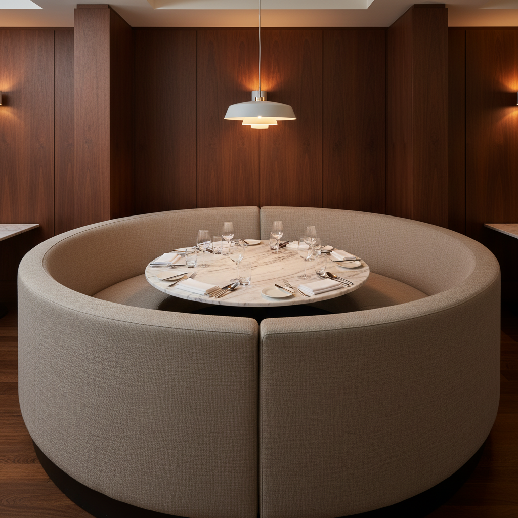 Fine Pebble Grain Soft Taupe Upholstered Banquette | Architectural Fabrics