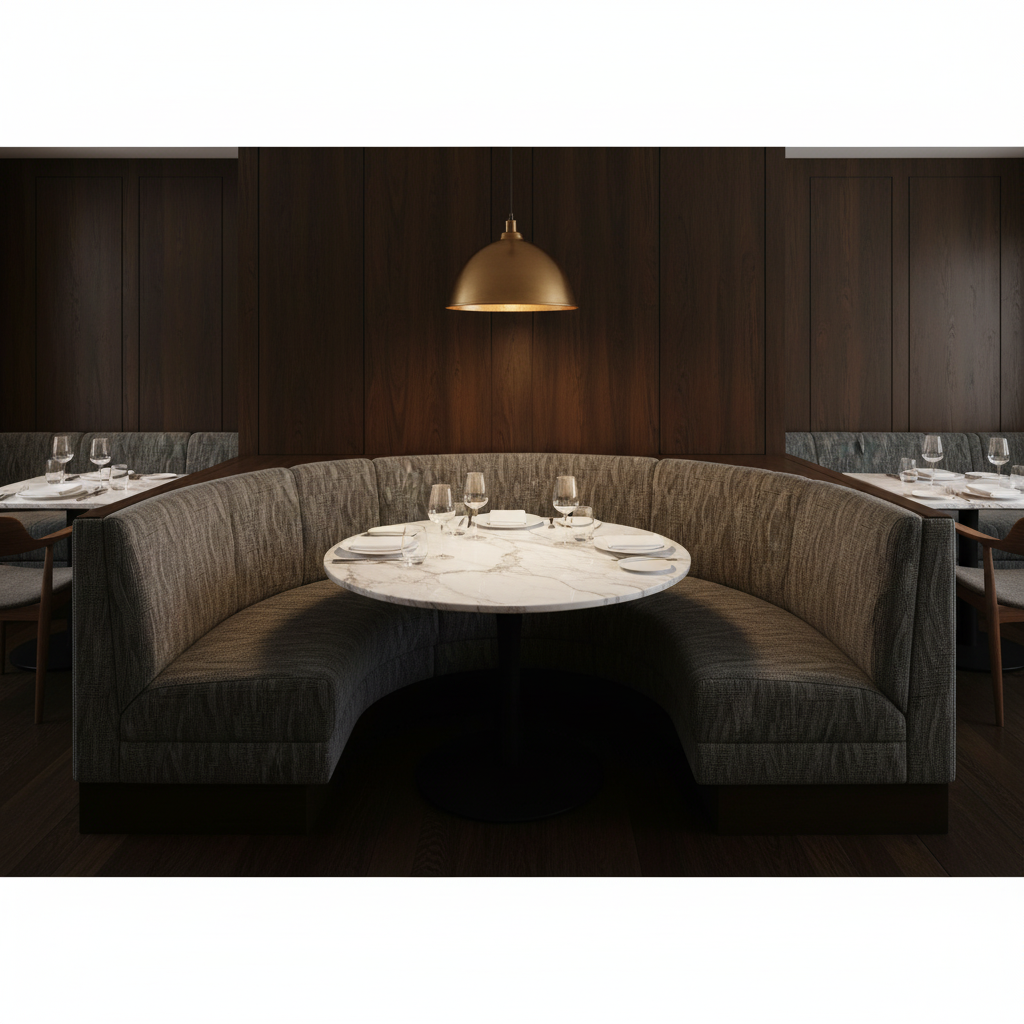 Woven Organic Texture Dark Graphite Upholstered Banquette | Architectural Fabrics