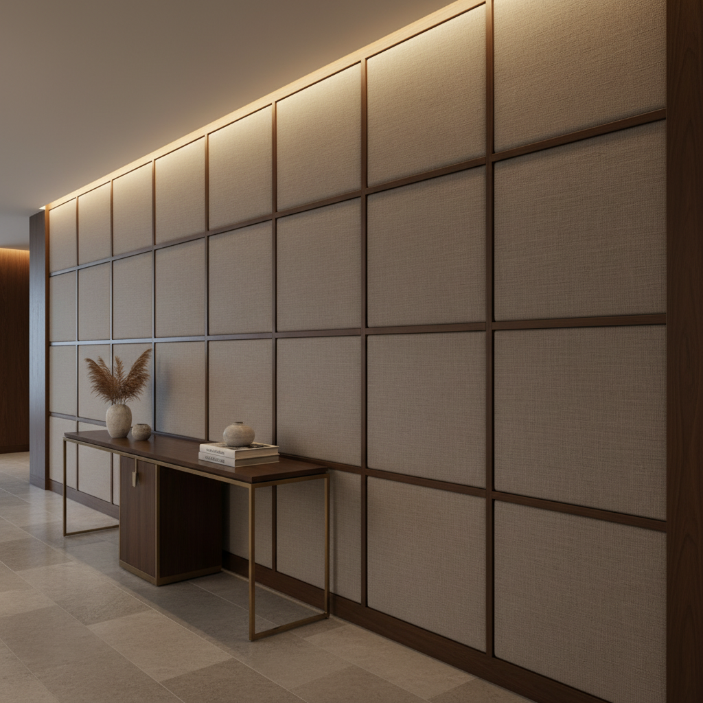 Subtle Linen Weave Taupe Mist Upholstered Wall Panel | Architectural Fabrics