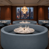 Woven Linen Texture Slate Blue Upholstered Banquette | Architectural Fabrics