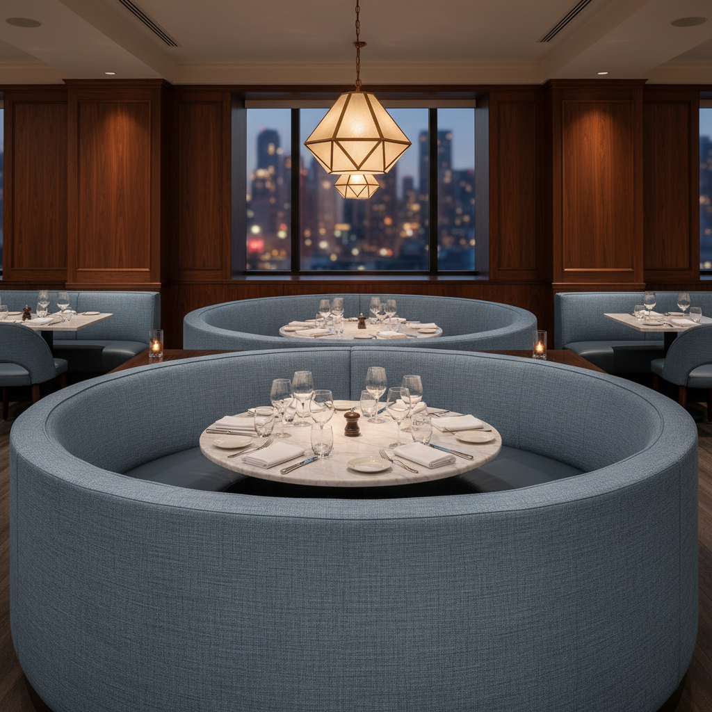 Woven Linen Texture Slate Blue Upholstered Banquette | Architectural Fabrics