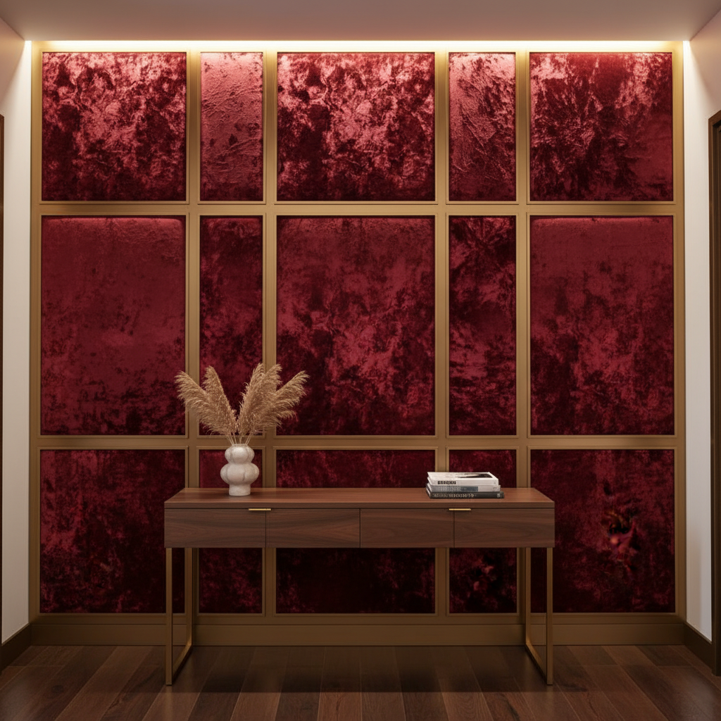 Crushed Velvet Texture Burgundy Wine Upholstered Wall Panel | Architectural Fabrics