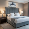 Crushed Velvet Texture Slate Blue Upholstered Headboard | Architectural Fabrics