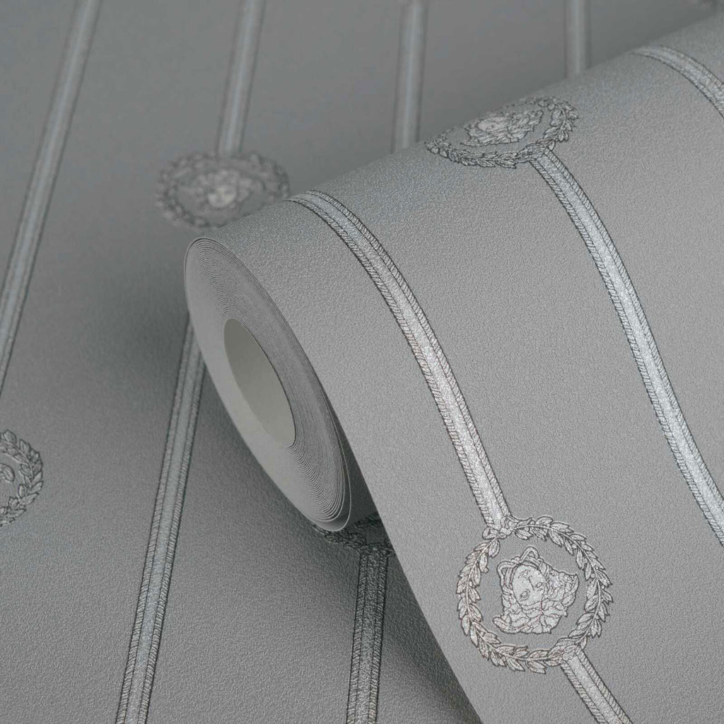I Love Baroque Medusa Stripe Grey Silver Versace Home Wallcovering