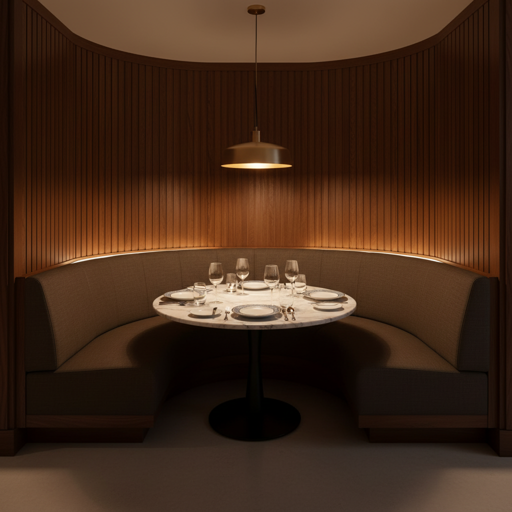 Subtle Linen Weave Dark Chocolate Upholstered Banquette | Architectural Fabrics