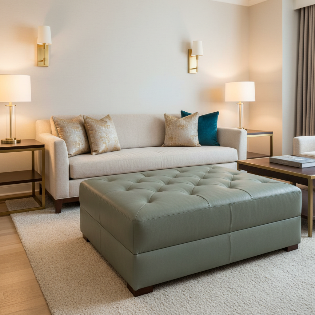 Algiers - Misty Sage Performance Vinyl Upholstered Ottoman | Architectural Fabrics