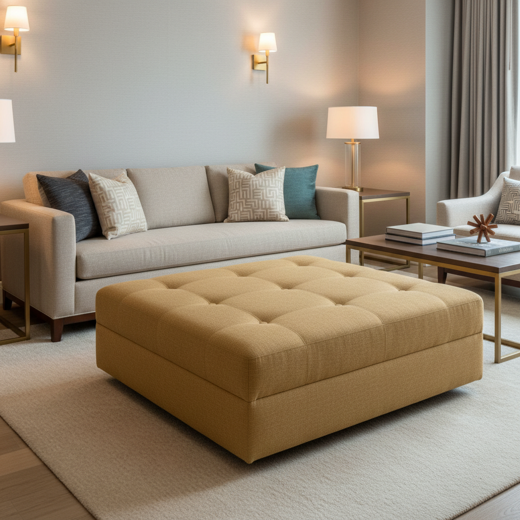 Aire Pebbled - Golden Wheat Breathable Polyurethane Upholstered Ottoman | Architectural Fabrics