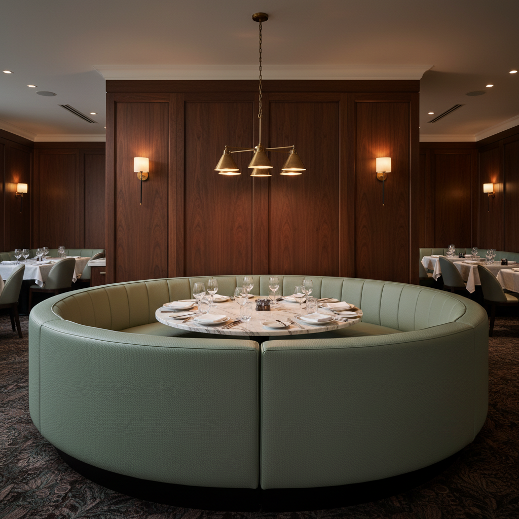 Smooth Pebble Grain Dusty Sage Upholstered Banquette | Architectural Fabrics