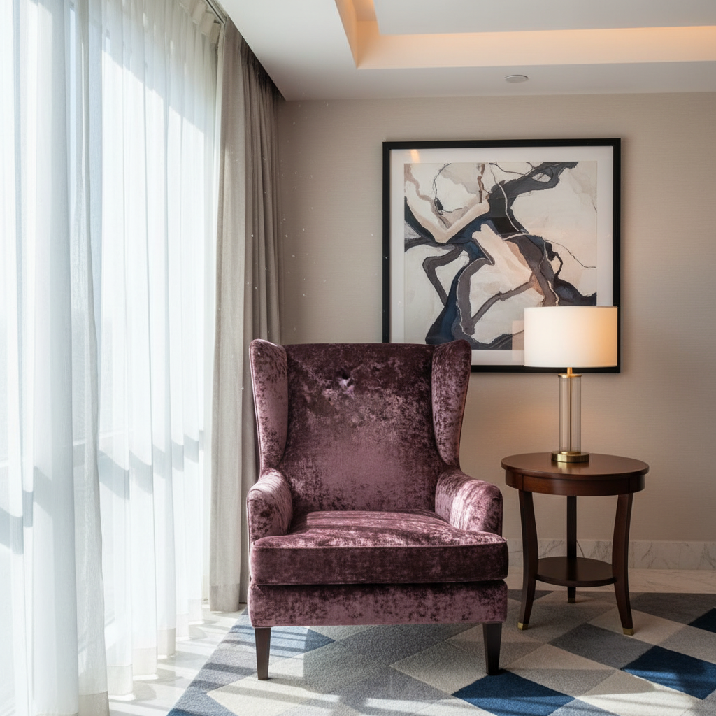 Crushed Velvet Texture Deep Plum Upholstered Chair | Architectural Fabrics