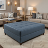 Fine Pebble Grain Denim Blue Upholstered Ottoman | Architectural Fabrics