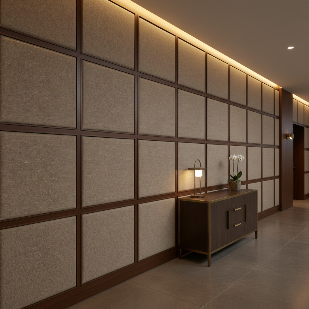 Fine Woven Texture Muted Taupe Upholstered Wall Panel | Architectural Fabrics