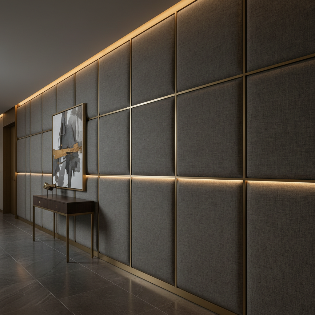 Woven Linen Texture Charcoal Grey Upholstered Wall Panel | Architectural Fabrics