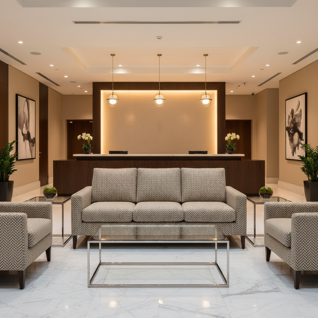 Woven Chevron Texture Neutral Taupe Upholstered Sofa | Architectural Fabrics