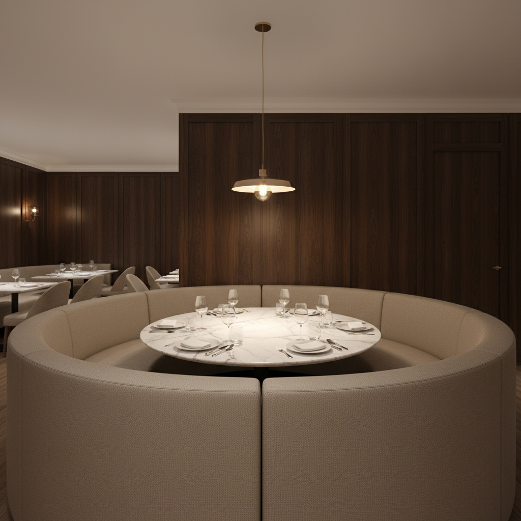 Smooth Pebble Grain Mushroom Taupe Upholstered Banquette | Architectural Fabrics