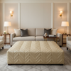 Channel Stitched Chevron Pale Gold Upholstered Ottoman | Architectural Fabrics