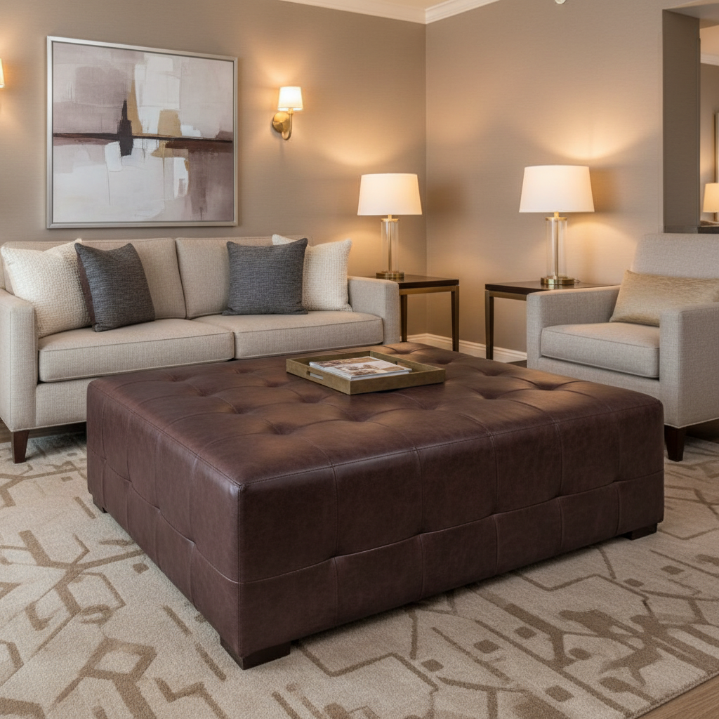 Trunk Bay - Burgundy Upholstered Ottoman | Architectural Fabrics
