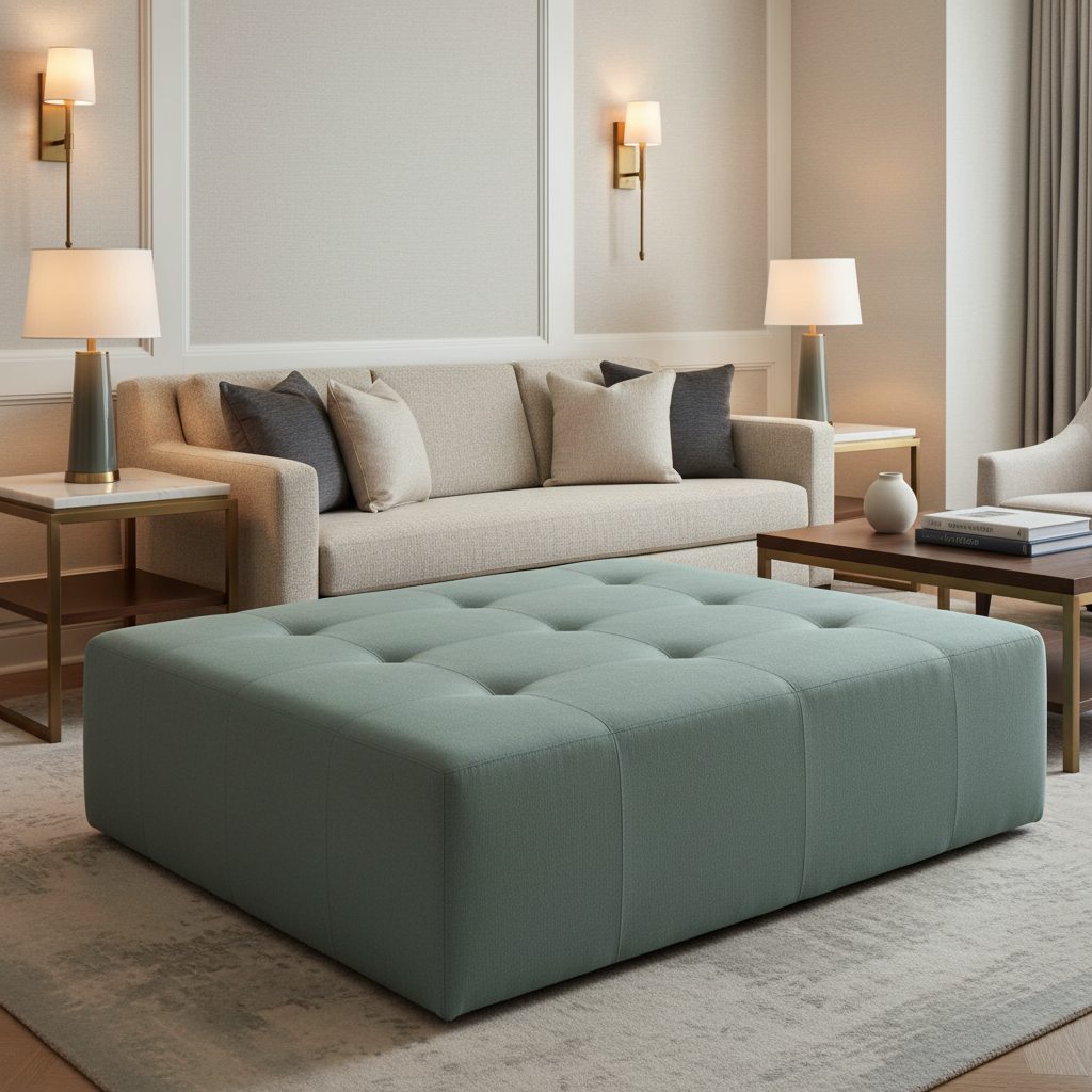 Smooth Solid Color Seafoam Green Upholstered Ottoman | Architectural Fabrics
