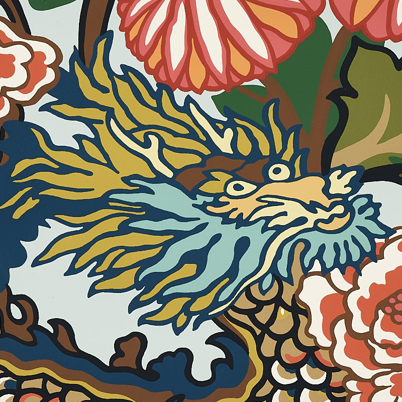 Chiang Mai Dragon Aquamarine Room Setting | Schumacher Wallpaper
