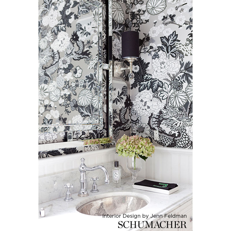 Chiang Mai Dragon Mocha Room Setting | Schumacher Wallpaper