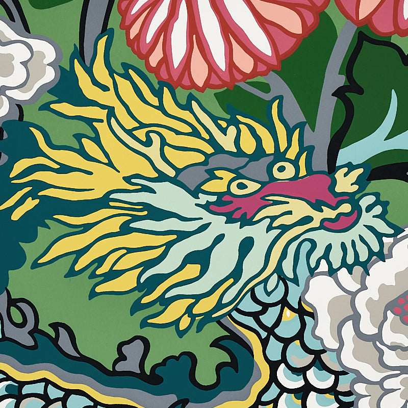 Chiang Mai Dragon Jade Room Setting | Schumacher Wallpaper