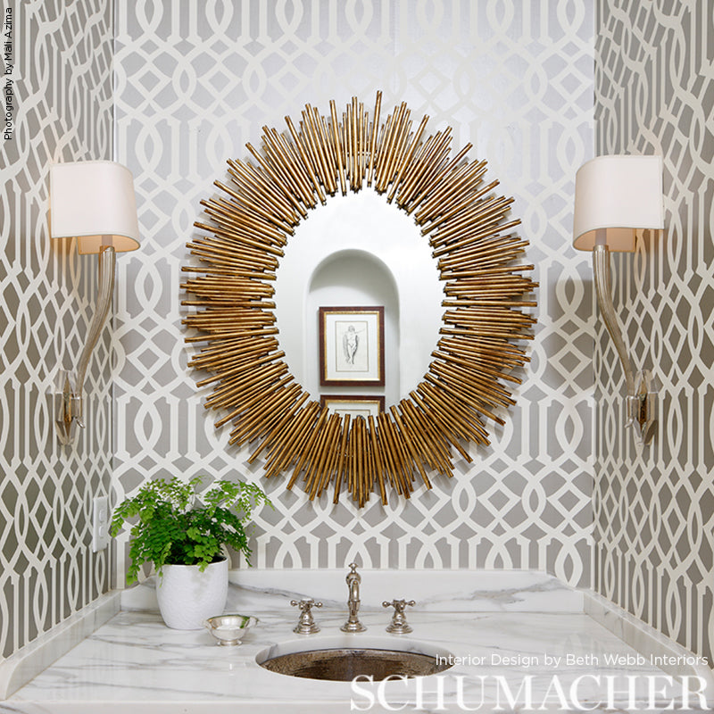 Imperial Trellis Silver Room Setting | Schumacher Wallpaper