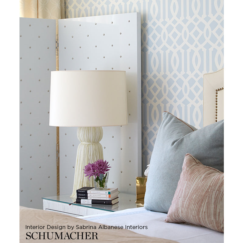 Imperial Trellis Soft Aqua Room Setting | Schumacher Wallpaper