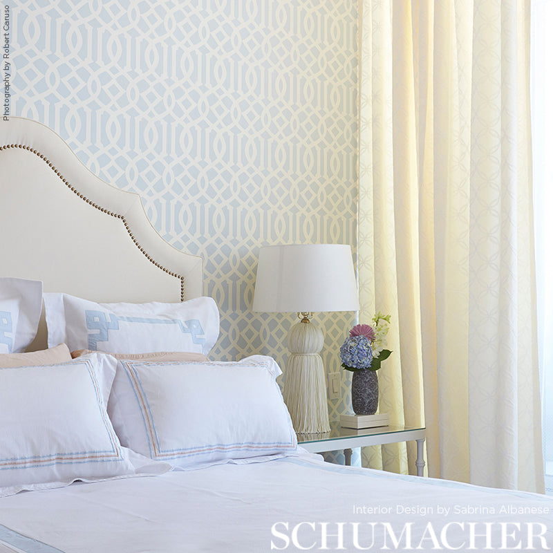 Imperial Trellis Soft Aqua Room Setting | Schumacher Wallpaper