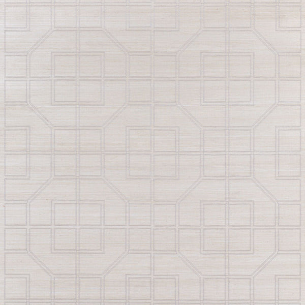 Linyi Embroidered Fret Sisal - Natural Shimmer Wallcovering | Schumacher