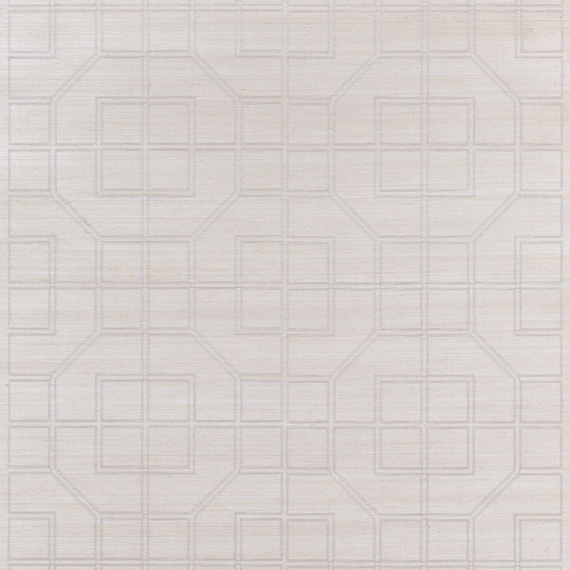 Schumacher Linyi Embroidered Fret Sisal Mist Wallpaper by Schumacher