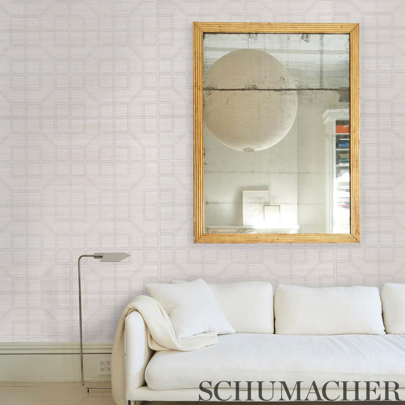 Linyi Embroidered Fret Sisal Natural Shimmer Room Setting | Schumacher Wallpaper