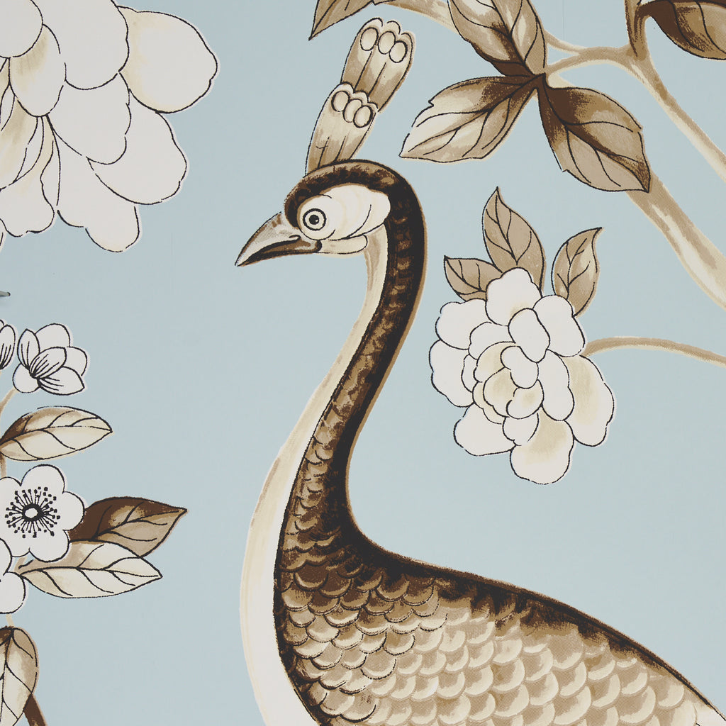 Oiseaux Et Fleurs Mineral Room Setting | Schumacher Wallpaper