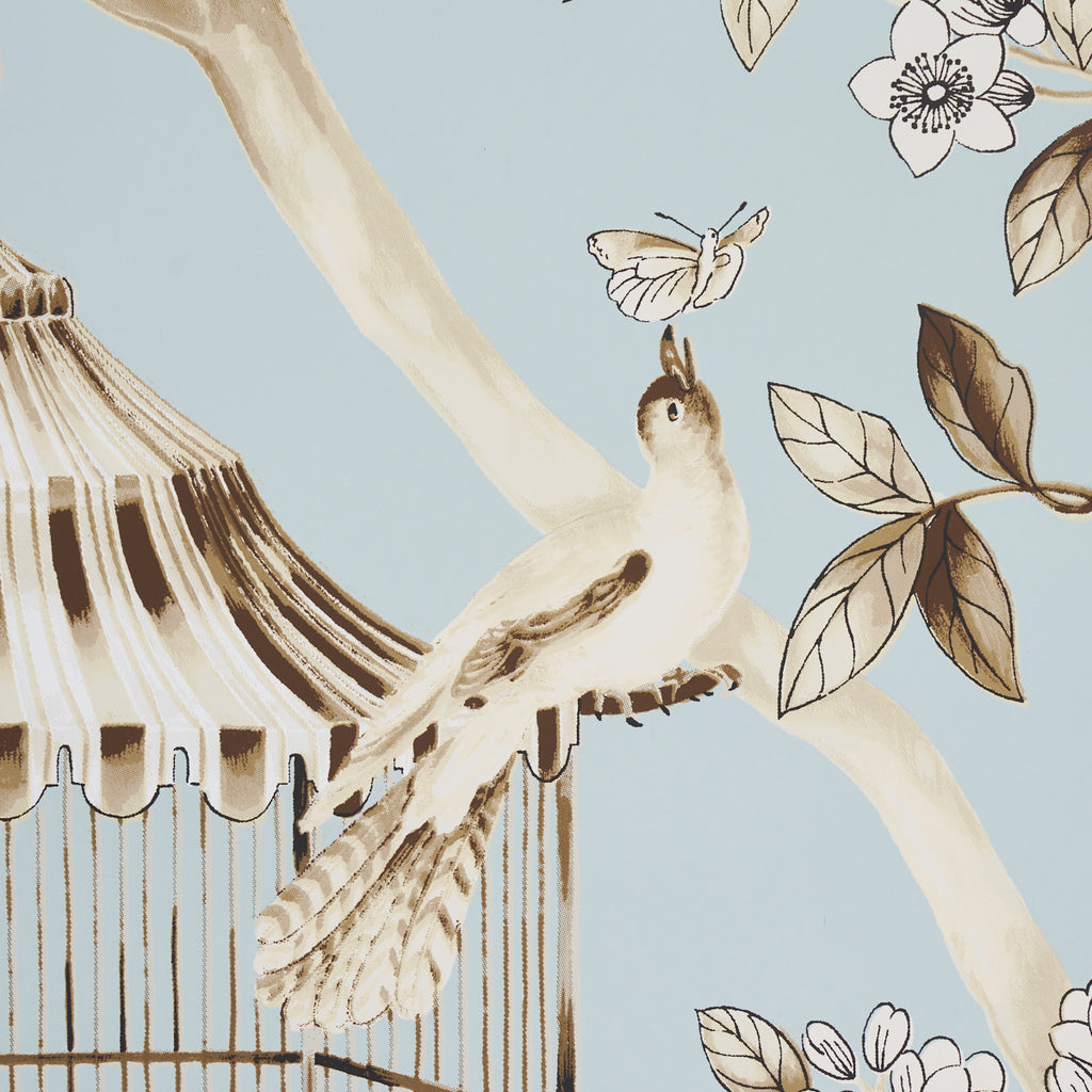 Oiseaux Et Fleurs Mineral Room Setting | Schumacher Wallpaper