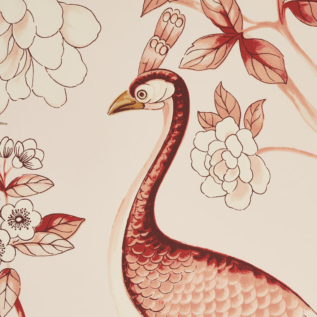 Oiseaux Et Fleurs Cinnabar Room Setting | Schumacher Wallpaper