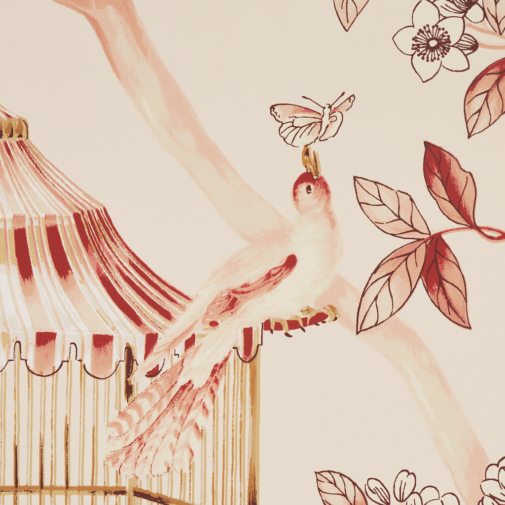 Oiseaux Et Fleurs Cinnabar Room Setting | Schumacher Wallpaper