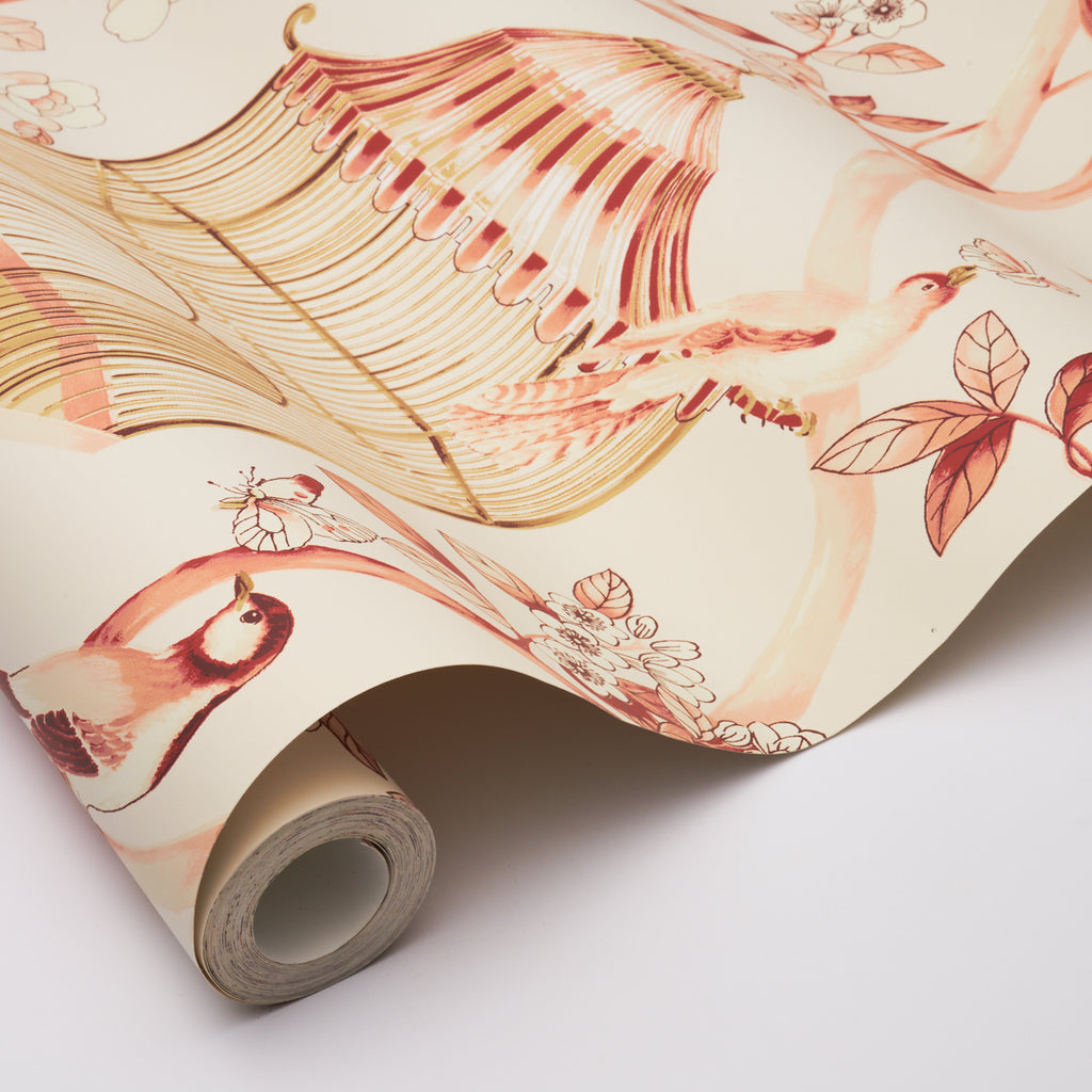 Oiseaux Et Fleurs Cinnabar Room Setting | Schumacher Wallpaper