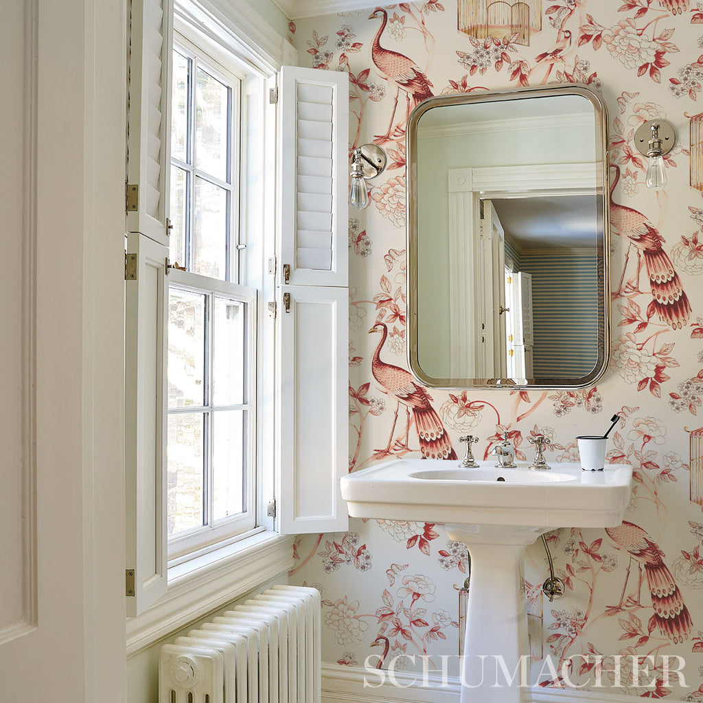 Oiseaux Et Fleurs Cinnabar Room Setting | Schumacher Wallpaper