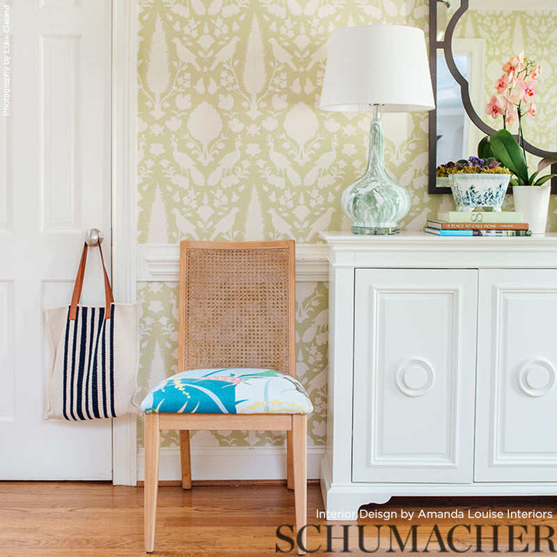 Chenonceau Sage Room Setting | Schumacher Wallpaper