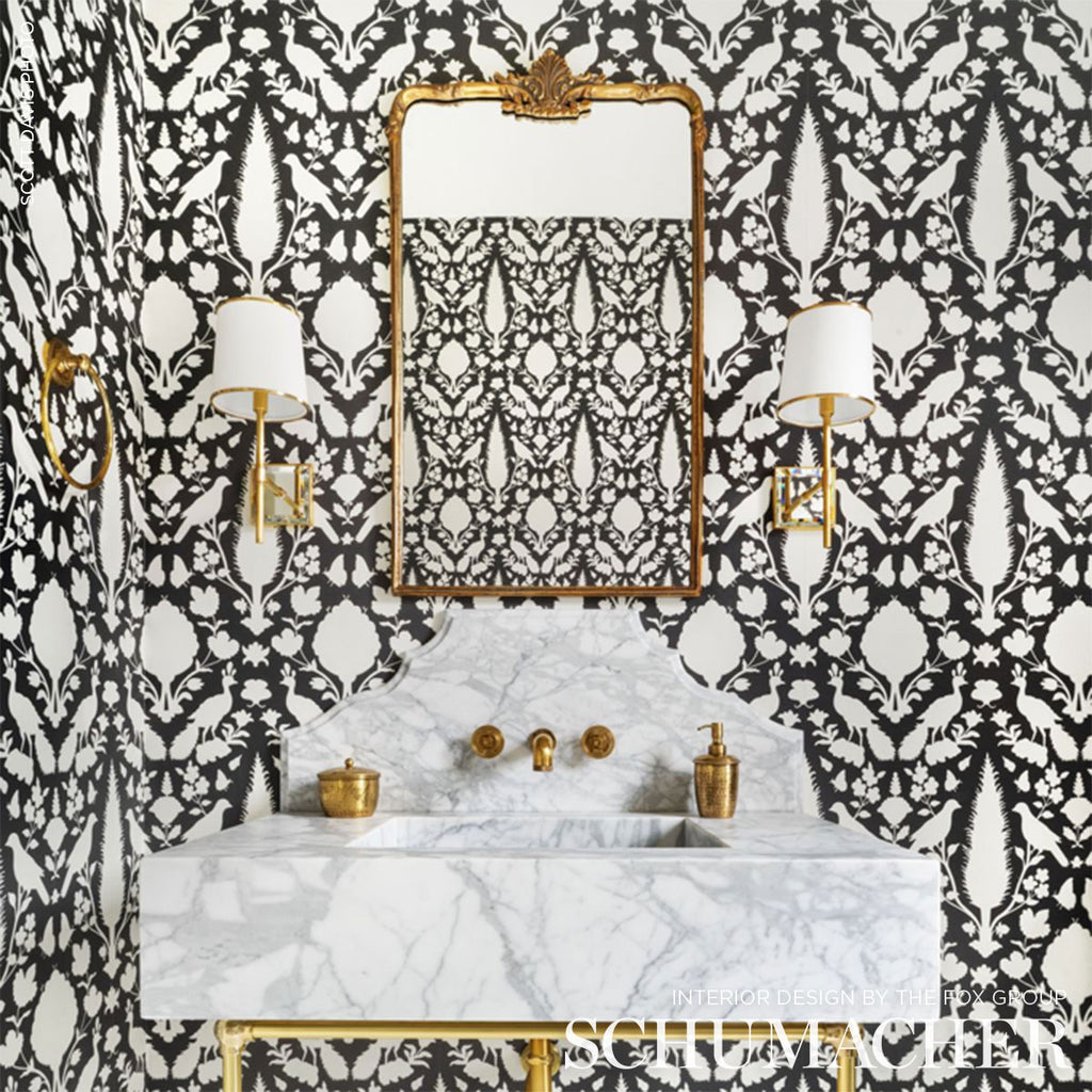 Chenonceau Charcoal Room Setting | Schumacher Wallpaper