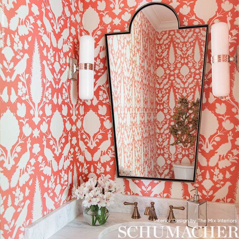 Chenonceau Coral Room Setting | Schumacher Wallpaper