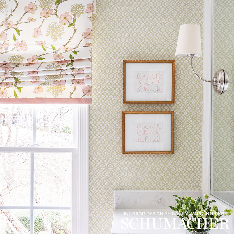 Harbury Trellis Willow Room Setting | Schumacher Wallpaper