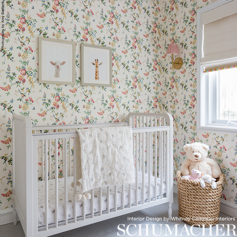 Schumacher Chickadee Floral Vanilla Wallpaper by Schumacher