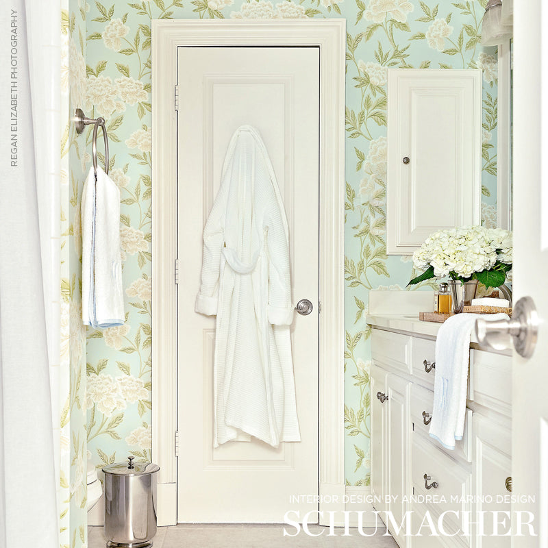 Whitney Floral Aqua Room Setting | Schumacher Wallpaper