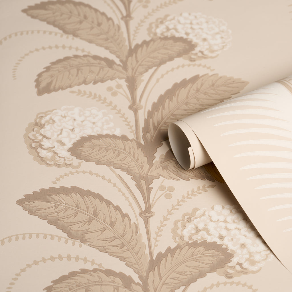 Hydrangea Drape Fawn Room Setting | Schumacher Wallpaper