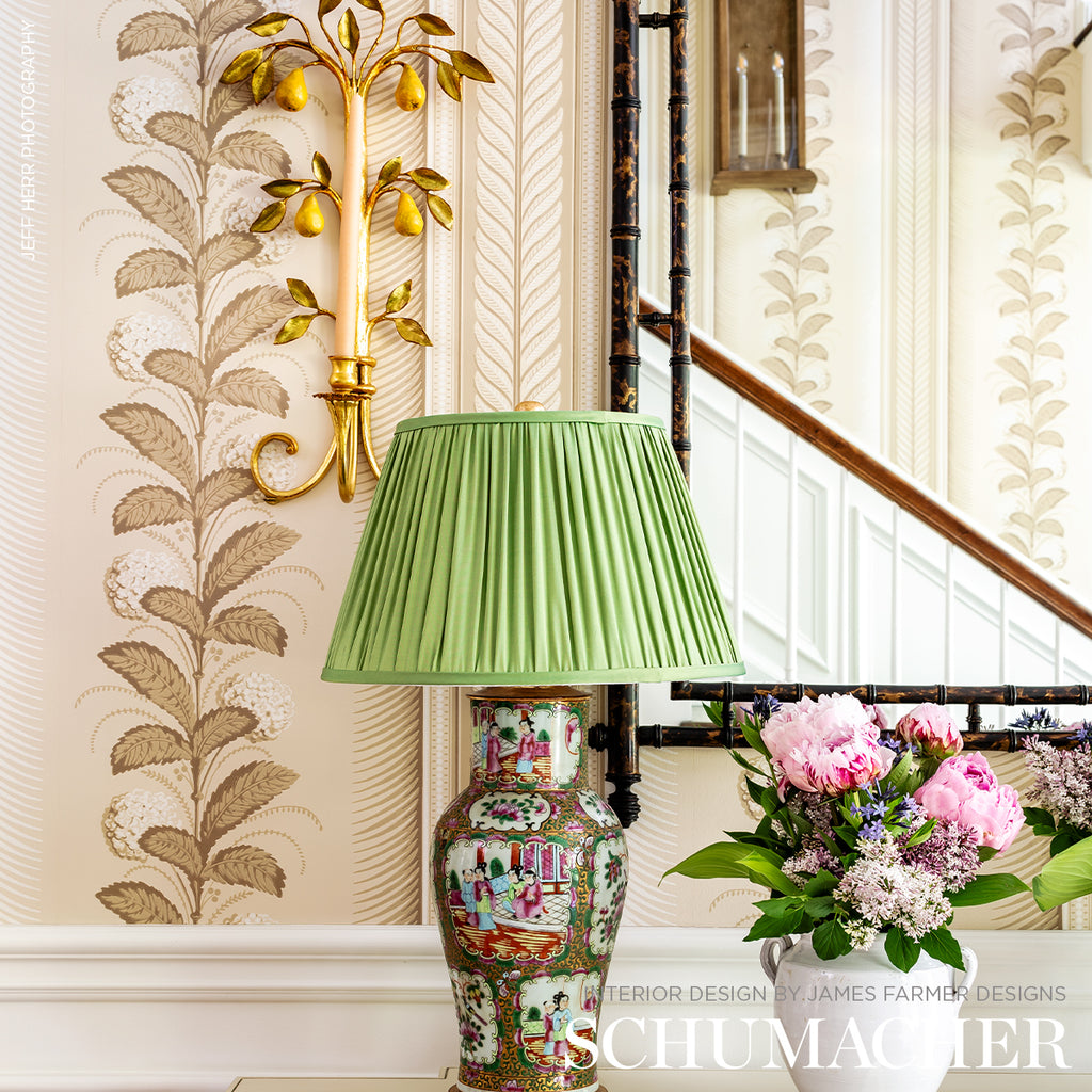 Hydrangea Drape Fawn Room Setting | Schumacher Wallpaper