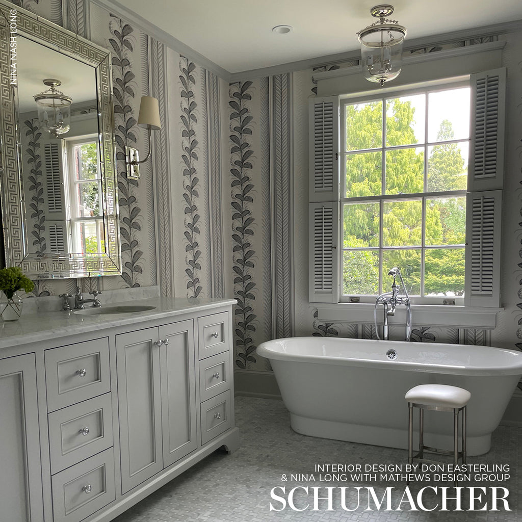 Hydrangea Drape Grisaille Room Setting | Schumacher Wallpaper